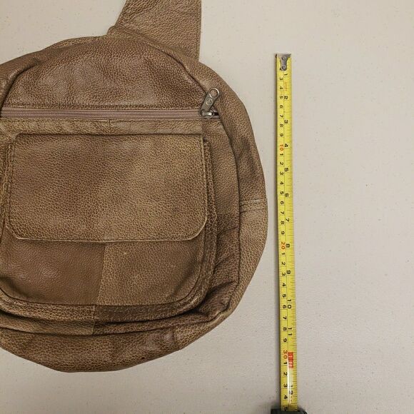 Genuine Leather Crossbody Sling Backpack Unisex Brown Multi Pocket - Picture 11 of 13
